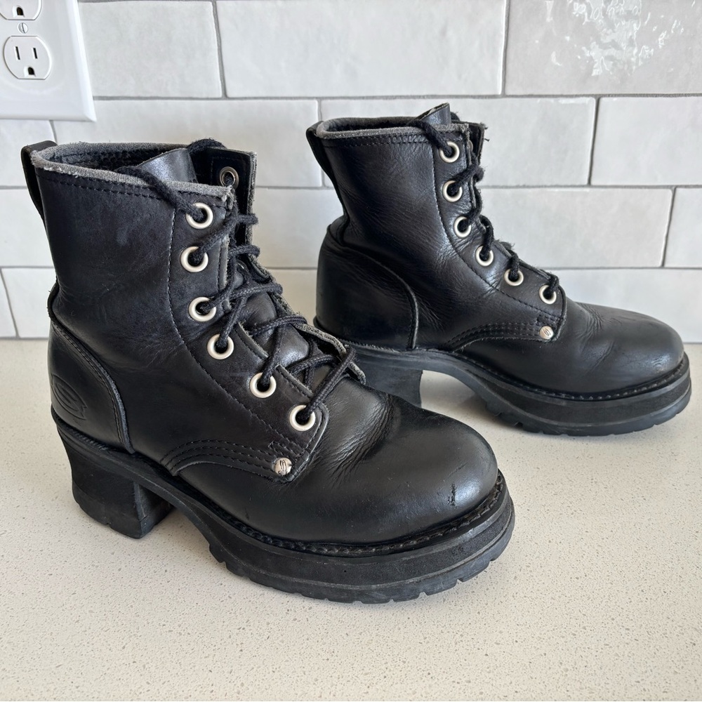 VTG Skechers Sport Utility 90s Y2K Womens Sz 7 Black Chunky Heel Platform Boots - Picture 2 of 10